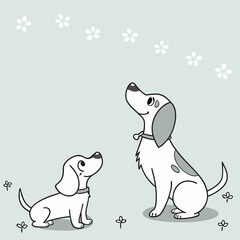 Obraz premium Cute but minimal cartoon spaniels, soft pastel blue background, clean aesthetic vector seamless 