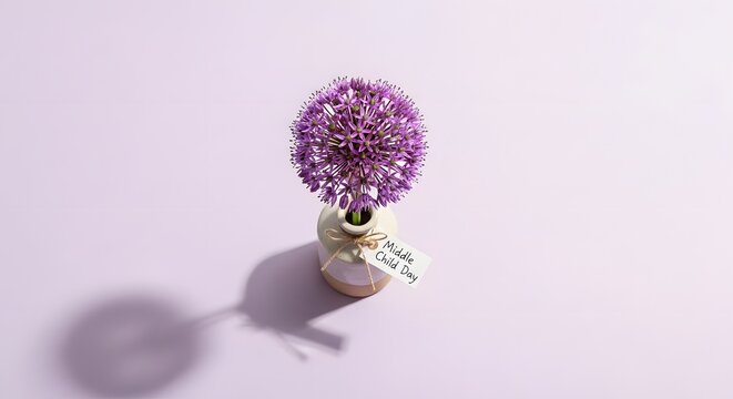 Celebrating Purple Day with a minimalist composition of a purple allium flower, symbolizing support for epilepsy awareness. - Powered by Adobe