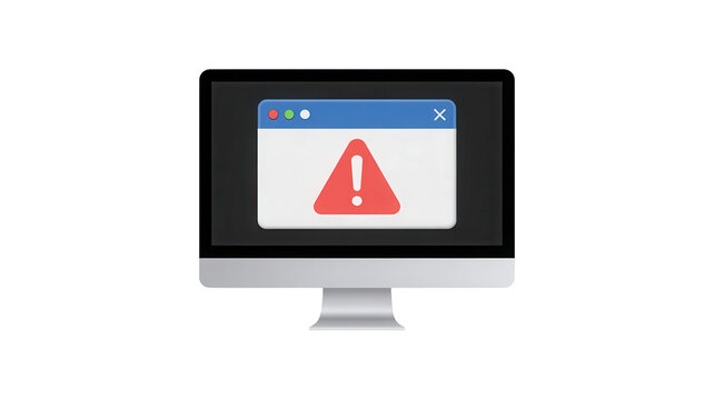 Urgent system alert flashes on desktop monitor warning of critical error needing immediate attention and troubleshooting for IT solutions and cybersecurity protocols