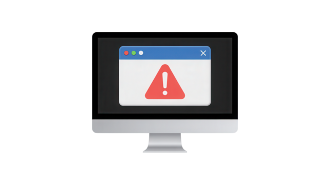 Urgent system alert flashes on desktop monitor warning of critical error needing immediate attention and troubleshooting for IT solutions and cybersecurity protocols