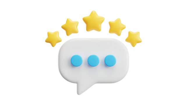 Get Stellar Customer Feedback Now with this Graphic Featuring Five Stars and a Chat Bubble, Perfect for Websites and Apps to Boost Credibility and Engagement