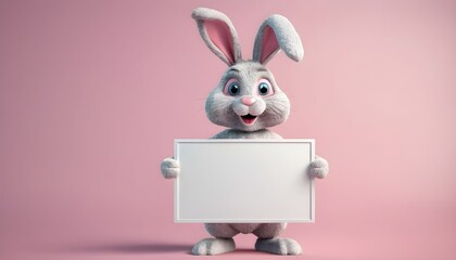 Easter bunny holding a blank sign, easter announcement mockup concept hd, copyspace 3d style , created with generative ai