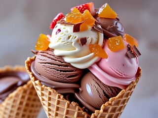  ice cream vannila chocolate and strawerry