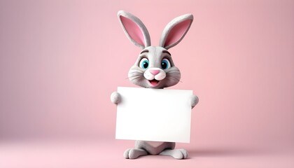 Easter bunny holding a blank sign, easter announcement mockup concept hd, copyspace 3d style , created with generative ai