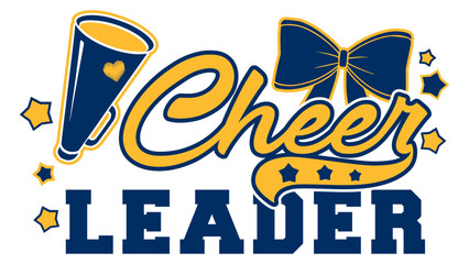 Cheerleader Megaphone and a Bow with Cheer Word.  Los Angeles Vector cheerleading illustration.