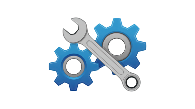 Streamline your projects with this illustration showcasing gears and a wrench, perfect for engineering, technology, and innovation-themed designs and branding