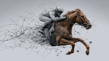Jockey riding racehorse digital art