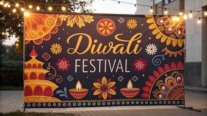 Diwali Hindu festival greeting design in paper cut style with beautiful bright lights, oil lamp and flowers of lights