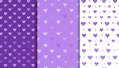 Three vertical panels of repeating purple heart patterns