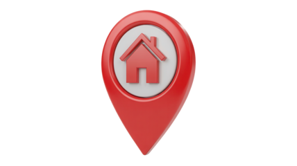 Find dream homes easily with this vibrant red location pin, perfect for real estate marketing and navigation apps, guiding users to their ideal property