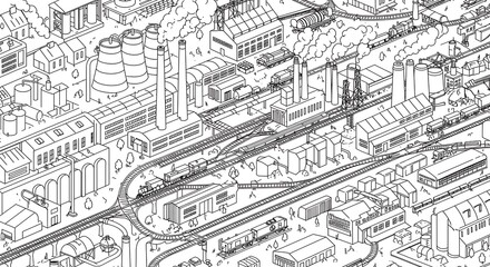 Fototapeta premium Detailed Isometric Drawing of an Industrial Complex