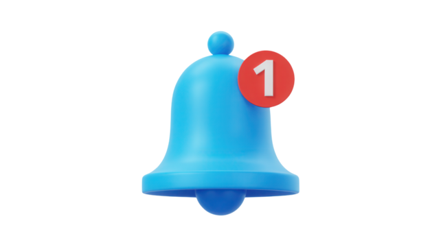 Get Notified Instantly A Vibrant Blue Notification Bell with a Single Message Alert Bringing Important Updates and Reminders to Attention Modern 3D Design