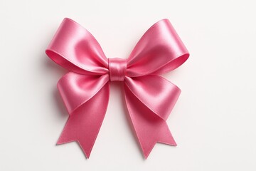 Elegant Pink Satin Ribbon Bow for Decoration, Gift Wrapping, Craft Projects and Event Styling on a Soft White Background