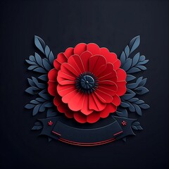 Remembrance day lest we forget. realistic red poppy flower international symbol of peace with paper cut art and craft style on color background., created with generative ai
