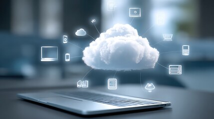 Seamlessly connect your world with dynamic cloud technology, showcasing innovative digital integration and modern data access from a sleek laptop.