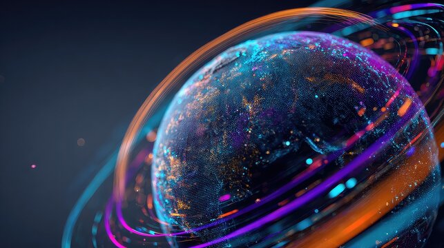 Experience the dynamic glow of a digital planet, a vibrant representation of global connectivity and future technology, pulsing with energy and innovation. - Powered by Adobe
