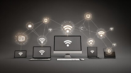 Seamlessly connected digital devices showcasing global network communication and smart technology integration for modern business operations and data sharing