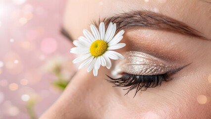 Eyebrow with daisy petal and glycerin mist shimmer macro