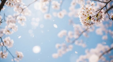 Naklejka premium Cherry Blossoms Against Blue Sky A Springtime Symphony of Delicate Beauty and Serene Skies Floral Art