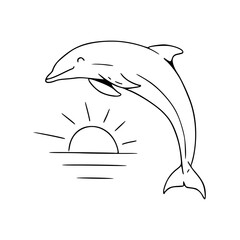 dolphin jumping with sunrise line art © Zen20