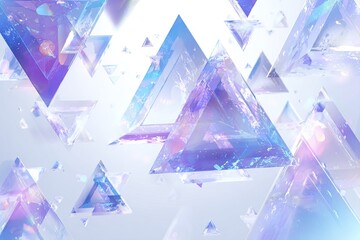 Abstract background of many translucent, triangular shapes in light purple and blue hues