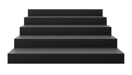 Minimalist composition featuring a concrete staircase against a stark black background