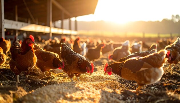Sunset Farm Chickens Feeding.
