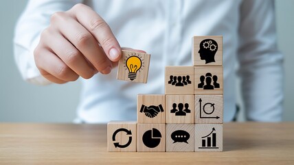 Human resources manager using an innovative virtual interface for talent acquisition, analyzing digital profiles and assessing candidates for a job.