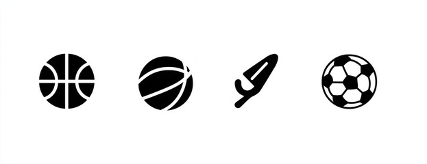 Four sports icons basketball, volleyball, waterskiing, soccer