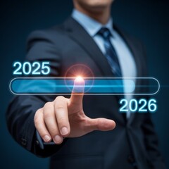 Businessman touching progress bar advancing to new year