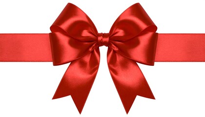 Fototapeta premium A large, glossy red satin ribbon bow, tied neatly in the center of a horizontal ribbon