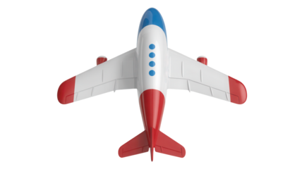 Whimsical airplane flying high with delightful design details in red, white, and blue, perfect for aviation enthusiasts and playful marketing campaigns