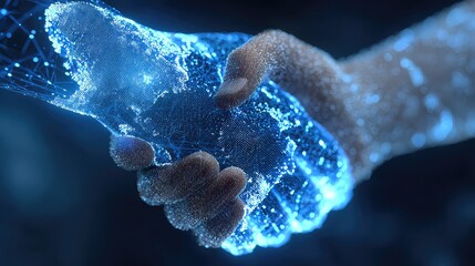 Experience the future of global connection with a stunning digital handshake, symbolizing trust and innovation in a connected world.