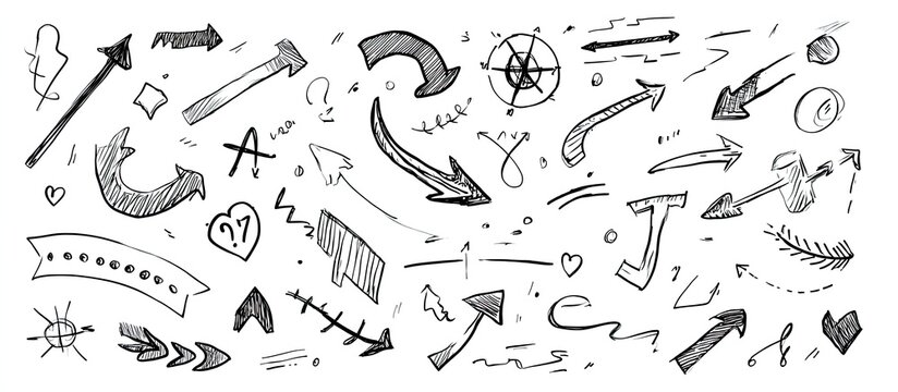Hand-drawn collection of various arrows and doodles - Powered by Adobe