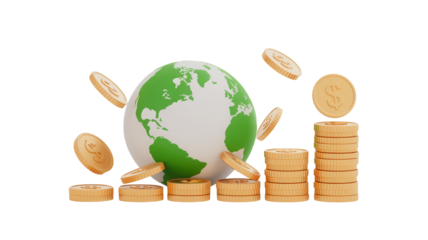 Global investment opportunities for sustainable growth, showing wealth accumulation and earth, ideal for finance, economics, and international business themes