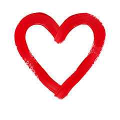 A acrylic color painting red heart outline with a brushstroke with spatter 