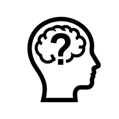 Vector illustration of a human head with a brain shaped as a question mark inside