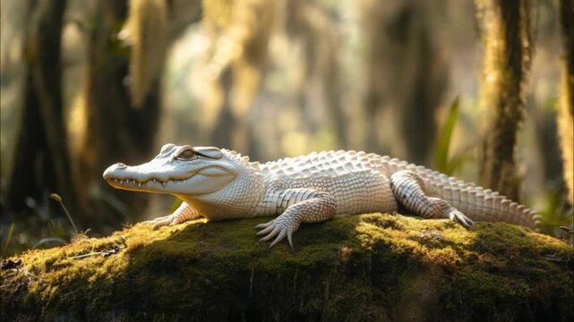 Albino Alligator in the Swamp: A Rare Sight
