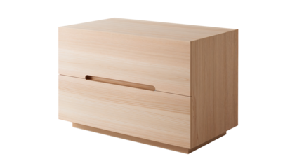 Close-up shot of a minimalist wooden nightstand against a dark background showcasing simple and