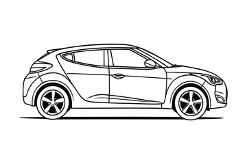 Fototapeta premium Modern Hatchback Car Line Art Illustration, Side View Automotive Vehicle Transport, Vector Illustration