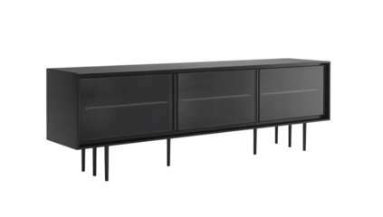 Sleek dark modern sideboard with glass doors, ideal for living room storage solution offering