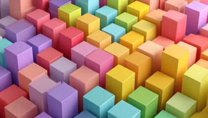 Obraz premium Abstract colorful geometric pattern of closely packed cubic shapes in pastel hues