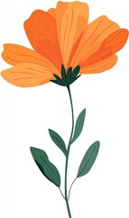 Obraz premium Single, vibrant orange flower with green leaves