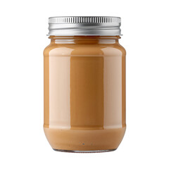 Elegant glass jar filled with creamy caramel against a stark black background showcase
