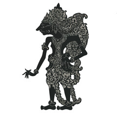 Traditional Indonesian Wayang Kulit shadow puppet character. Intricate silhouette vector illustration from Javanese culture and mythology.