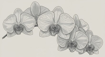 Elegant Monochrome Orchid Branch Illustration