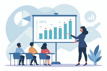 Fototapeta premium Awe-inspiring Businesswoman Presenting Bar Chart Giant Screen Refined Artistry Collection Cozy Intimate Setting Ideal for Editorial Content Creation Contemporary Lifestyle Photography Excellence Creat