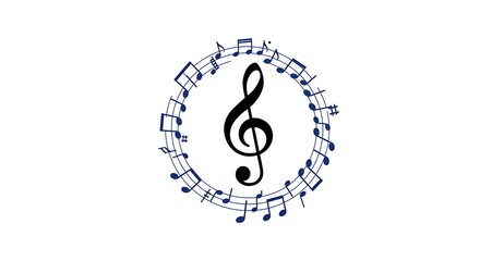 Elegant Treble Clef Surrounded by Musical Notes on White Background