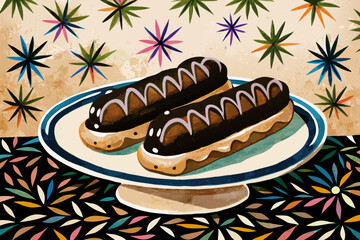 Sensational Chocolate Clairs Dessert Plate Bold Purple Artistic Expression Excellence Clean Minimalist Design Excellent for Creative Portfolio Work Professional Grade Creative Asset Collection Creativ