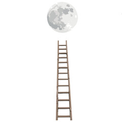Conceptual art of a ladder climbing to the moon. A metaphor for ambition, success, and imagination.
